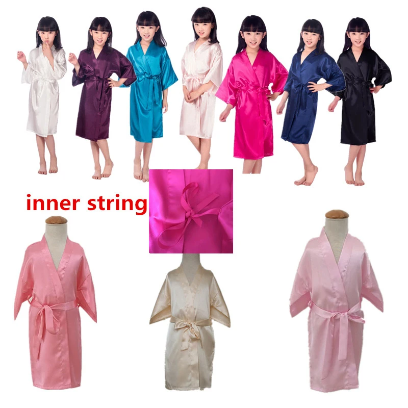 Girl Bathrobe Pink Satin Silk Kids Robes Summer Sleepwear Children's Kimono Bath Robe Wedding Spa Party Birthday D66