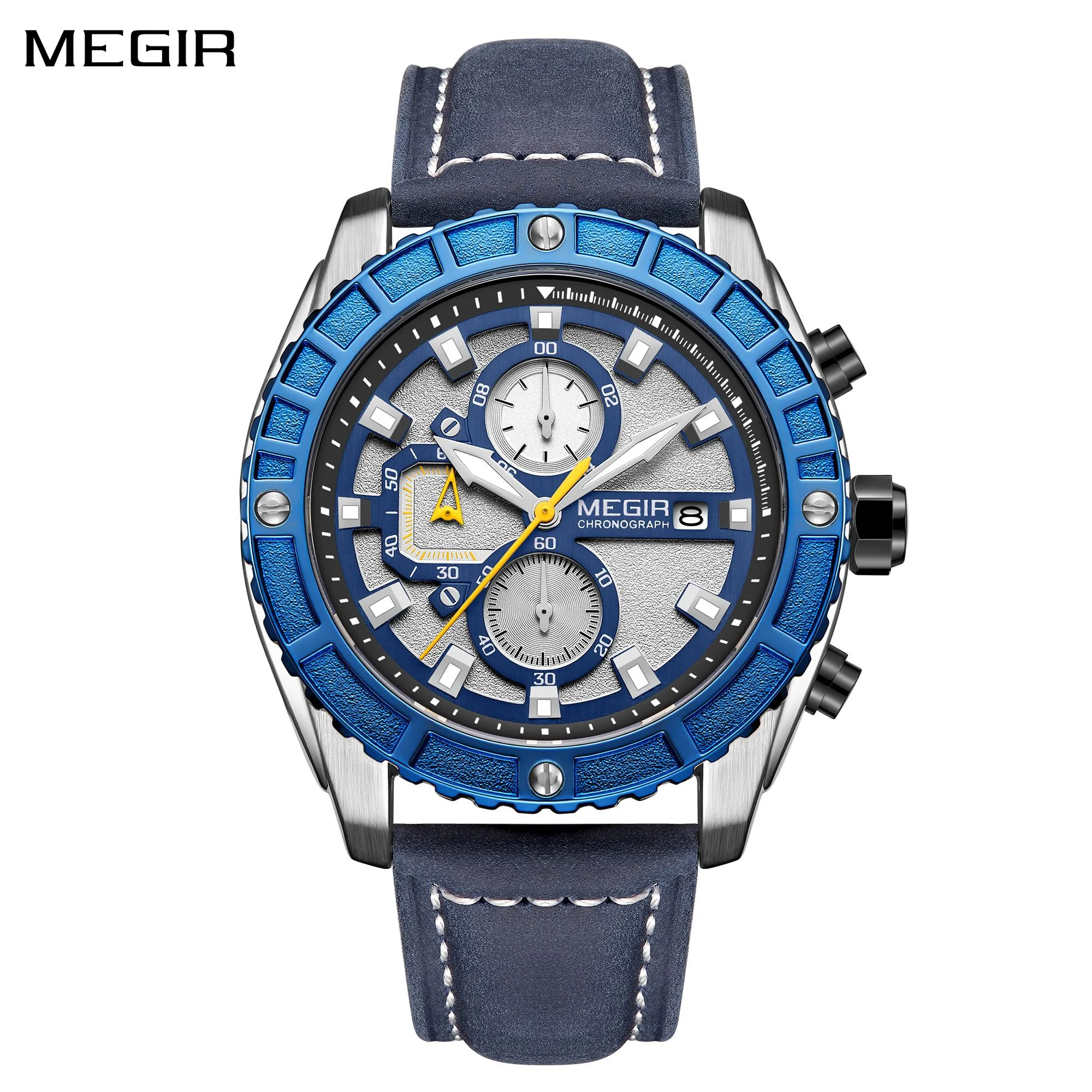 

Часы наручные MEGIR мужские с хронографом, модные спортивные многофункциональные кварцевые военные водонепроницаемые с кожаным ремешком, с календарем