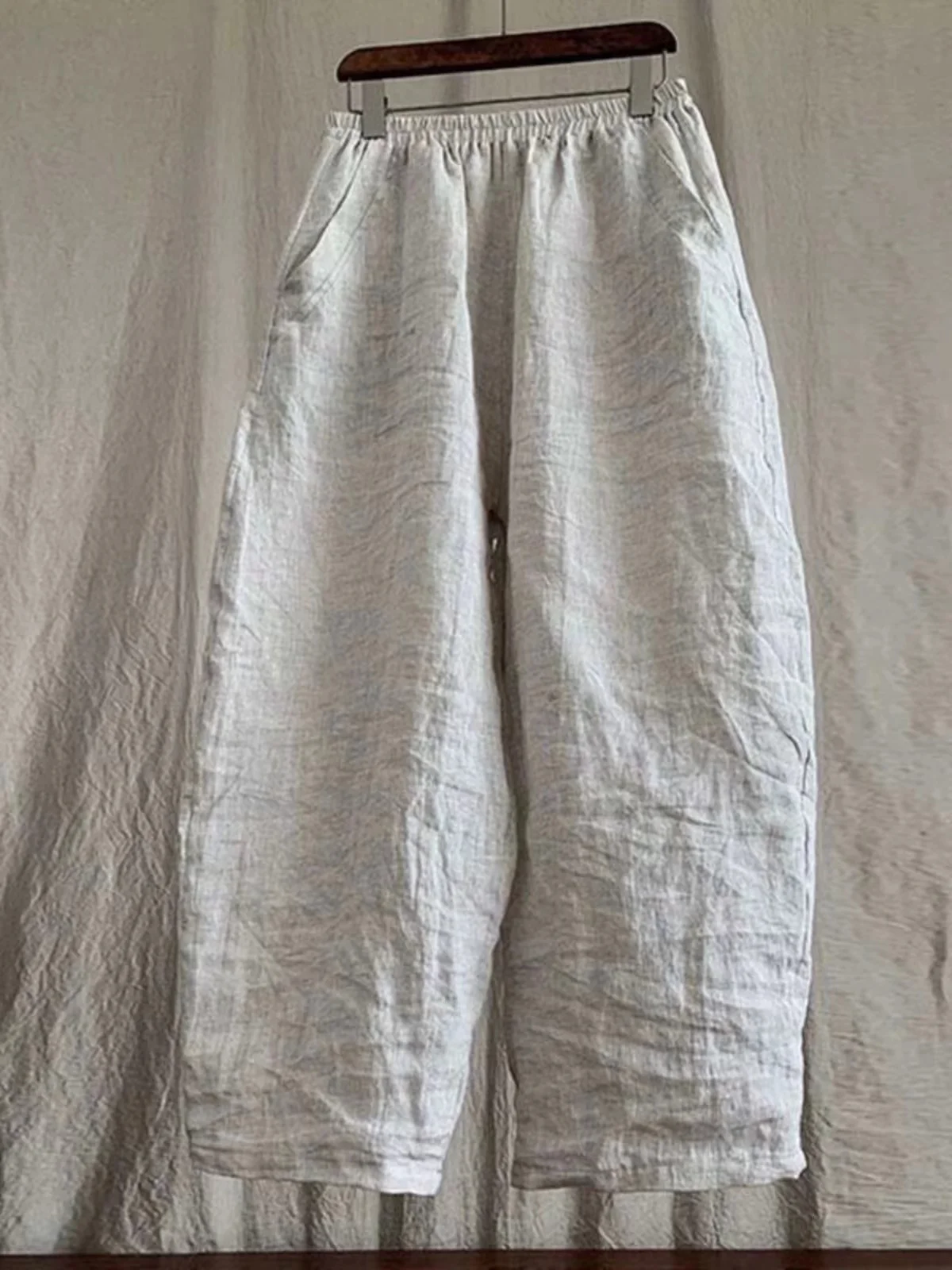 Pantalon à jambes larges en coton et lin pour femmes, rétro artistique, taille élastique, fin, décontracté, droit, Zen Sle, été
