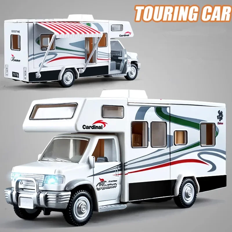 

1:28 Alloy Luxury RV Caravan Car Model Diecast Metal Camper Van Motorhome Touring Car Vehicles Model Sound Light Kids Toys Gifts