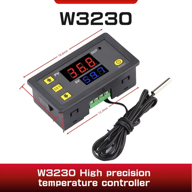 W3230 12V 24V Ligne de sonde AC110-220V 20A Digital Contrôle de la température LED ThermoandreWith Chaleur/Refroidissement