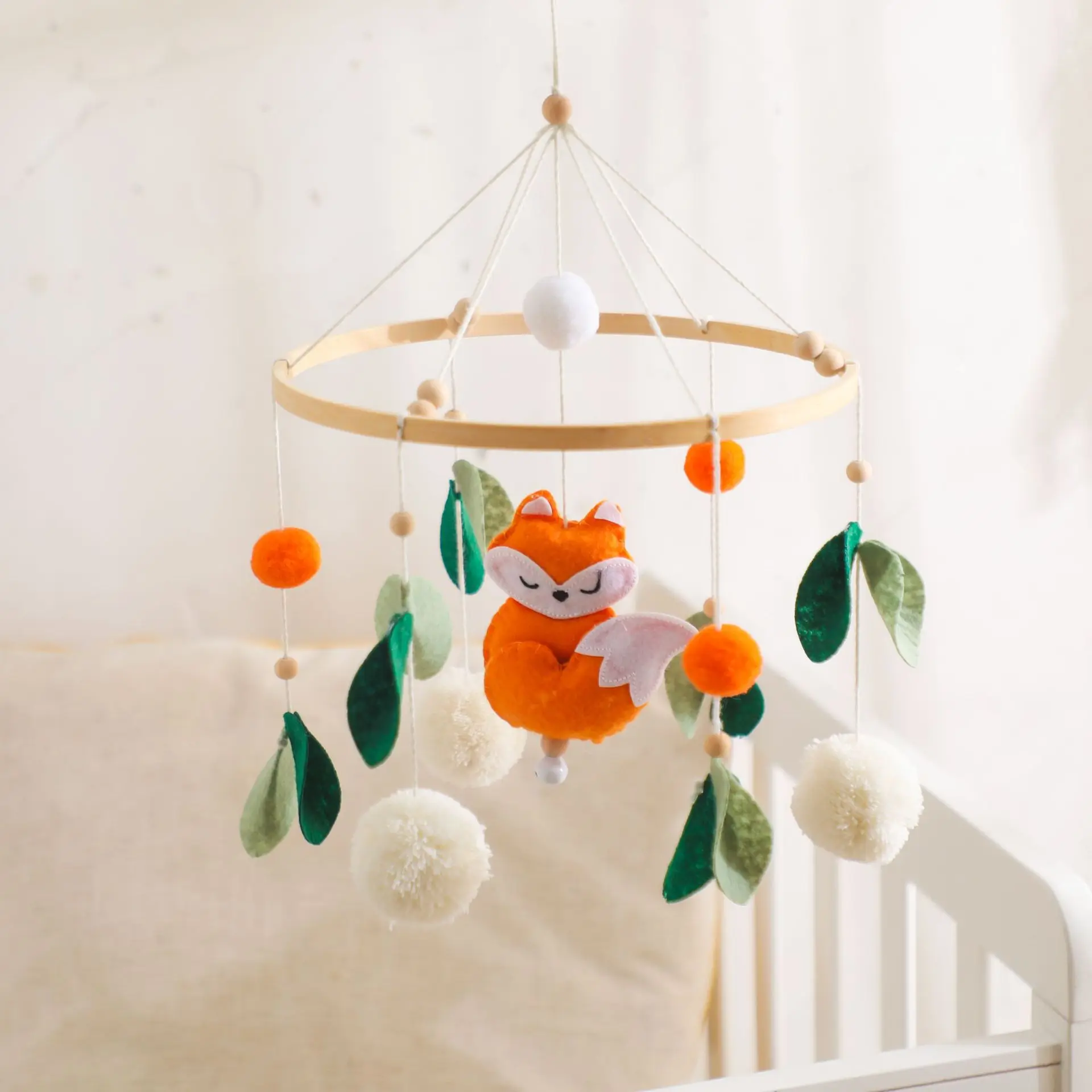 

Baby Rattle Toy Fox Leaf Bed Bell 0-12 Months Wooden Mobile On The Bed Newborn Bed Bell Hanging Toys Infant Crib Toys Yz34