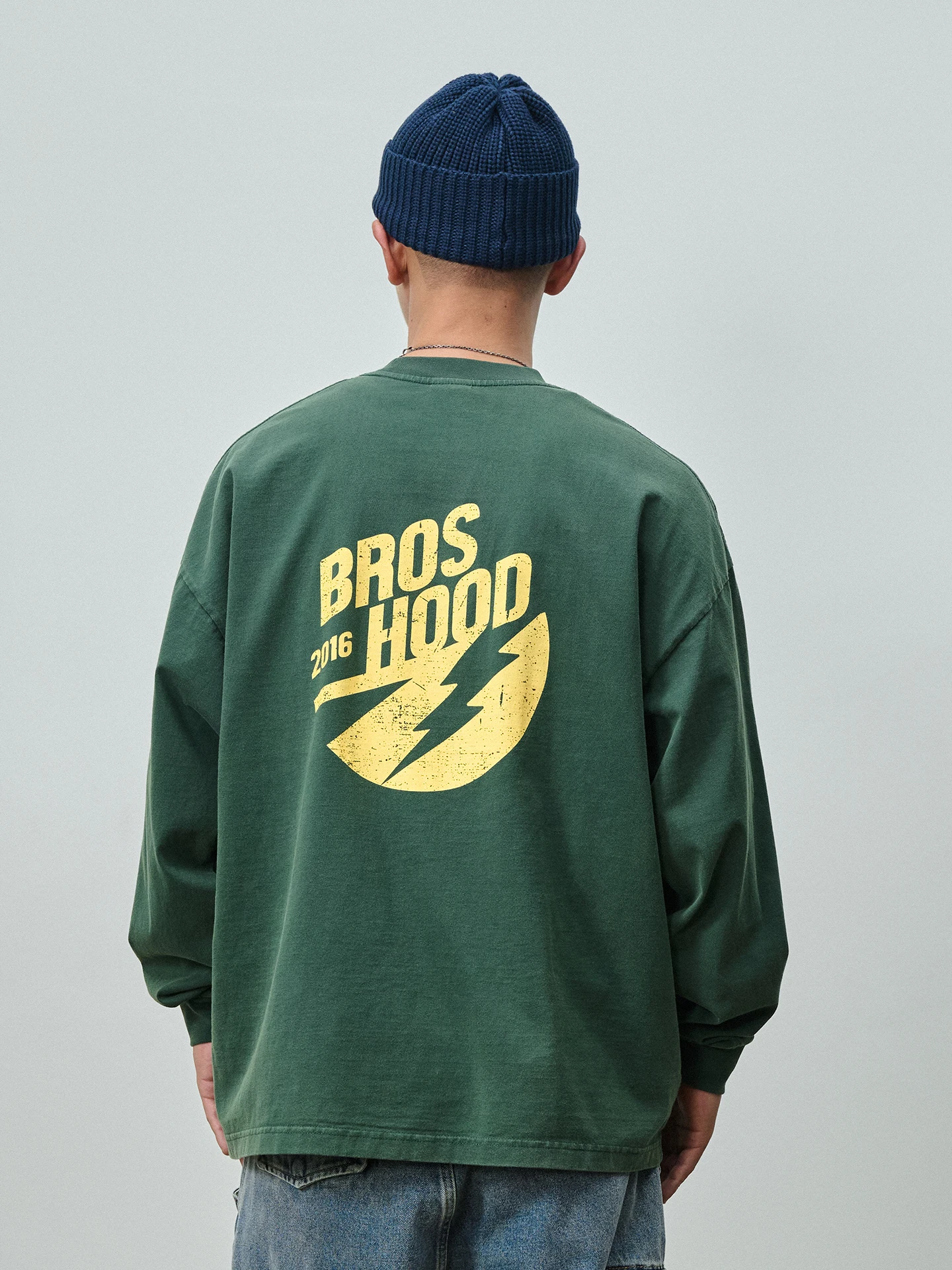 Broshood Loose Fit Long Sleeve Cotton T-Shirt Vintage Washed Printed Casual Style for Youth Autumn Fashion Trend Brand Logo