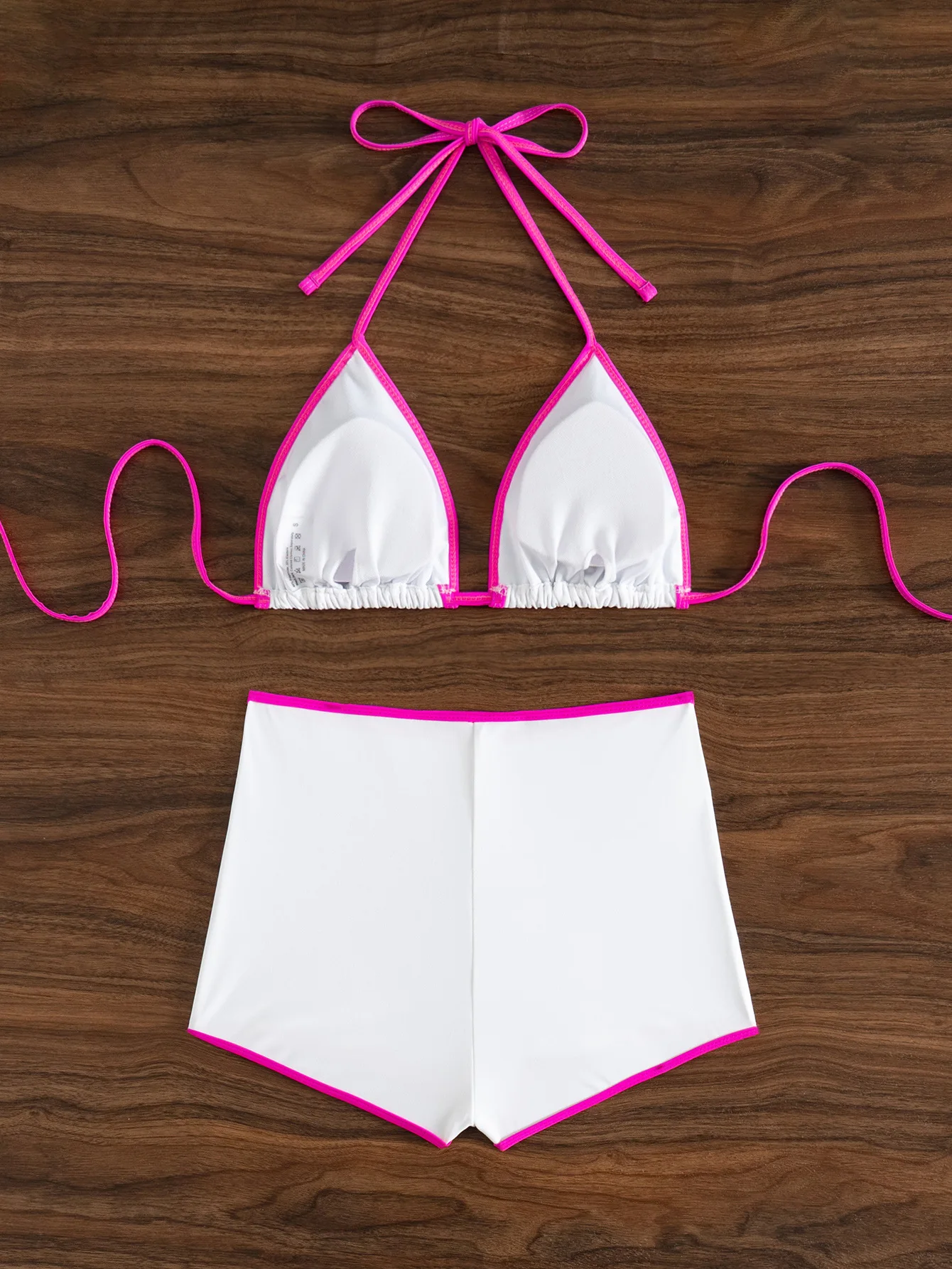 Sexy weiße Patchwork-Bikini-Sets mit Neckholder und Krawatte, zweiteilig, Shorts, Badeanzug, Bademode, Biquini, conjunto de Bikini, Tankini, Trikini