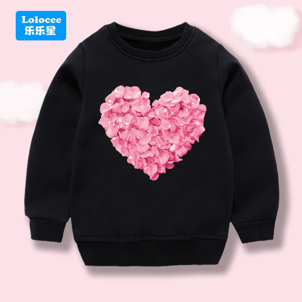 2025 Spring Autumn Children Crewneck Pullovers Fashion Sweatshirts Girls' Pink Petal Heart Printed Long Sleeve Tops AXMG1