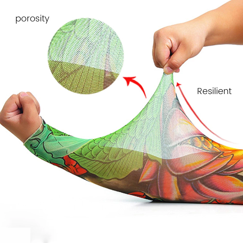 5 pcs Men Long Summer Tattoo Sleeves elastic temporary tattoo sleeve Armguard Sun Protection Cover Outdoor Driving Ice Silk Arm