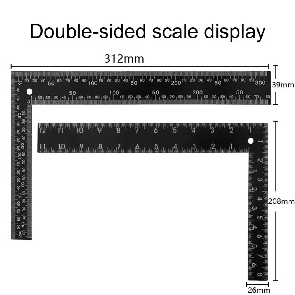 300mm Square Double-sided  Metric & Imperial Scale Ruler Right Angle Measuring Rule Guaging Tool Angle Square Ruler 90° Handle