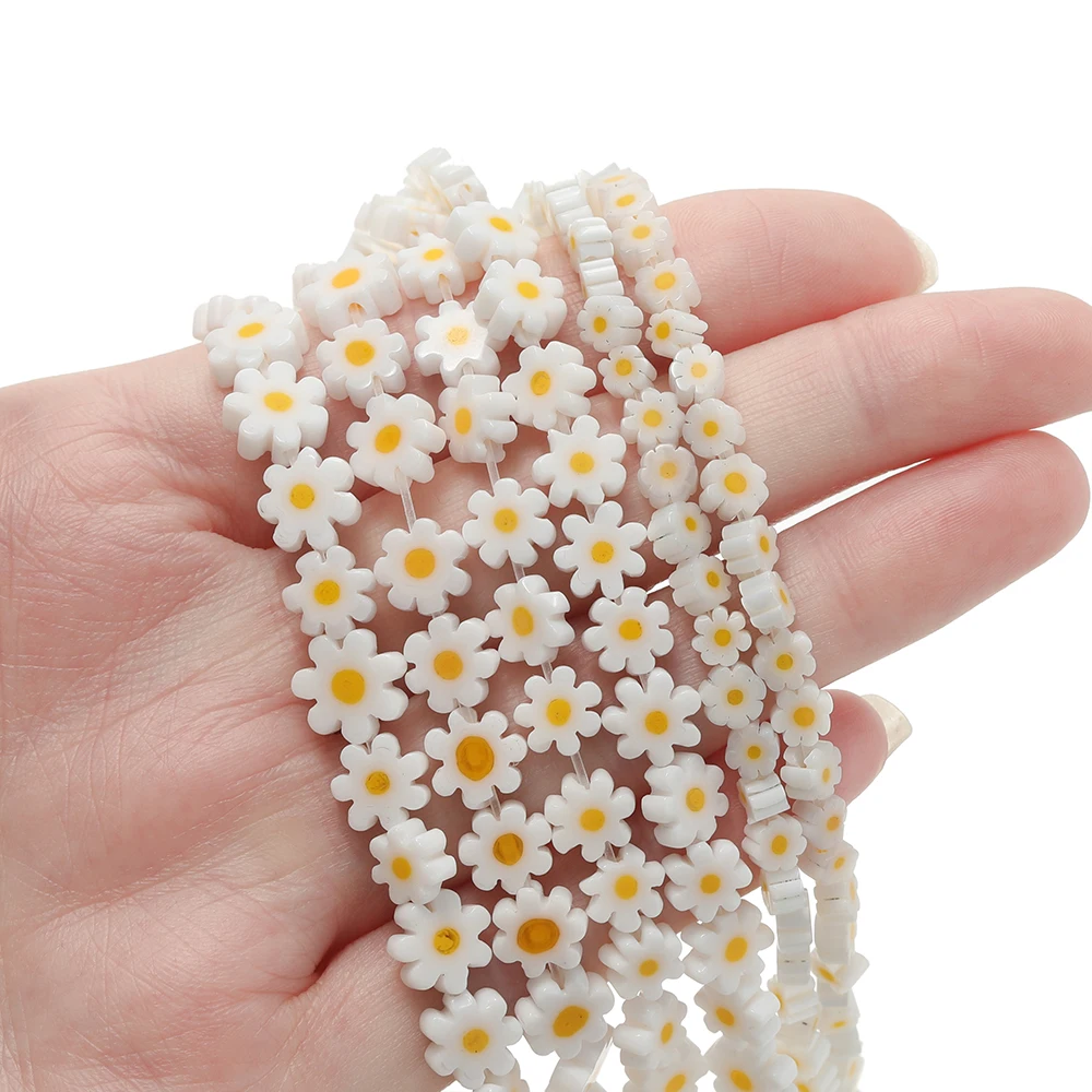 1String/Lot 4-9mm Glass Daisy Beads Flowers Spacer Loose Bead for DIY Bracelet Earrings Necklace Jewelry Making Accessories