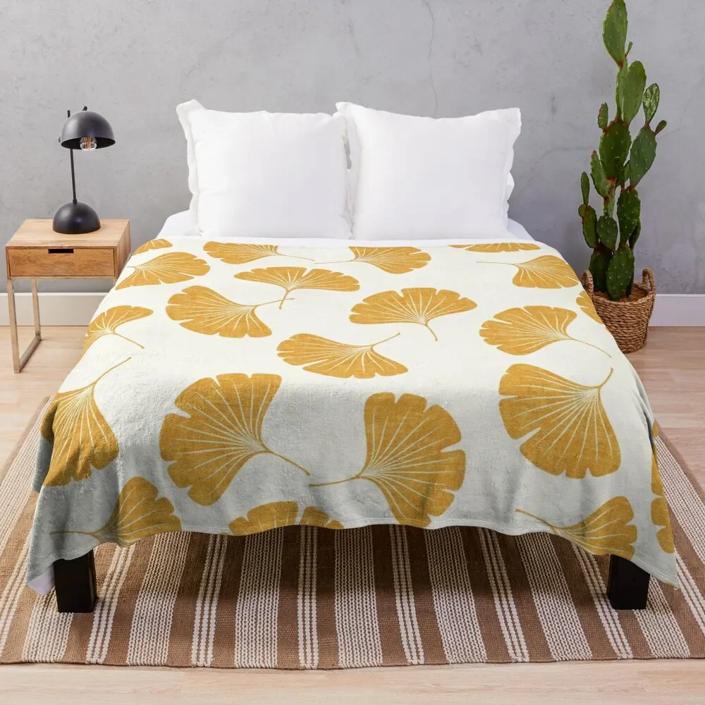 Ginkgo biloba -gingko leaves Throw Blanket valentine gift ideas funny gift Soft Plush Plaid heavy to sleep Blankets