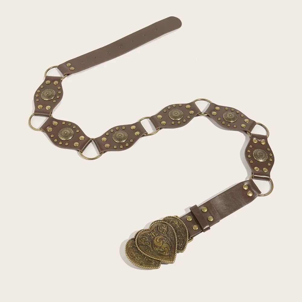 Retro Grommet PU Leather Waist Belt Vintage Rivet Wide Waist Cinch Belt Gothic Steampunk Y2k Waistband Female Jeans