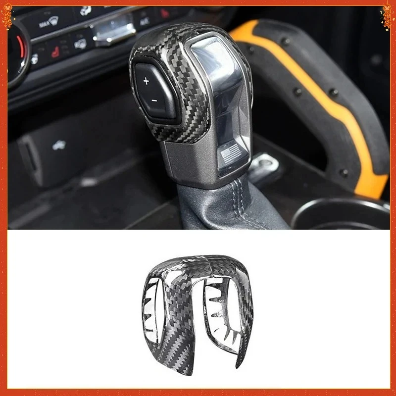 

For Ford Bronco Real Dry Carbon Fiber Inner Gear Shift Lever Head Knob Cover Trim 21-2023 Interior Modification Accessories