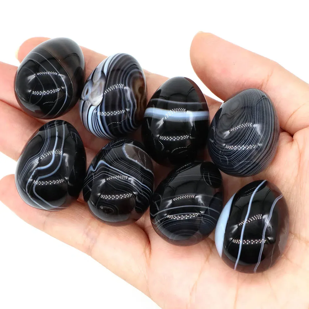 Huevo de ágata negra de 22x30mm, cristales curativos de piedra Natural, piedras preciosas energéticas de ágata a rayas, huevos de masaje de Chakra, joyería DIY para decoración del hogar