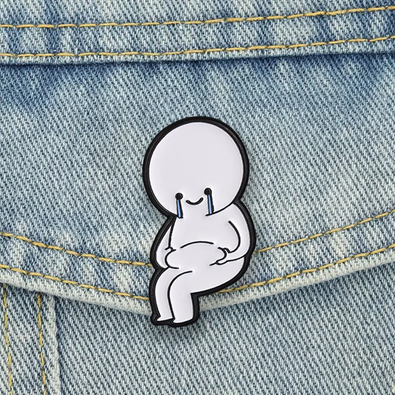 Creative crying little figure badges, cartoon cute white character pins, accessory for clothing and bags, gifts for friends