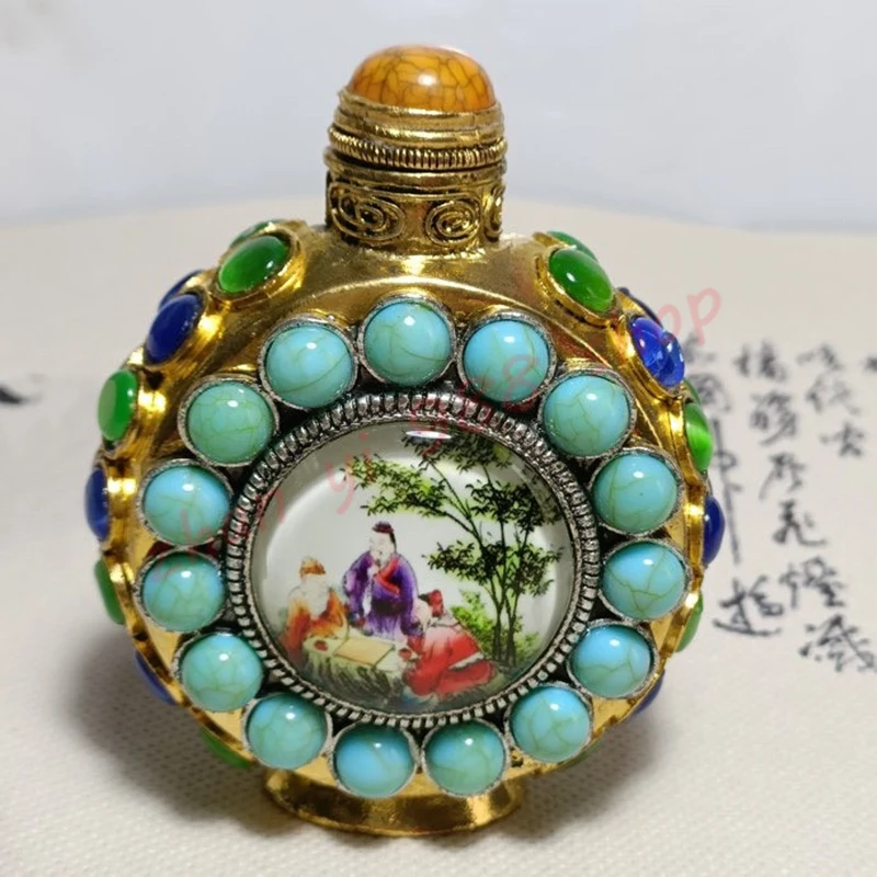 

Inside painting snuff bottle featured handicrafts / Bronze carving luminous landscape painting snuff bottle ornaments