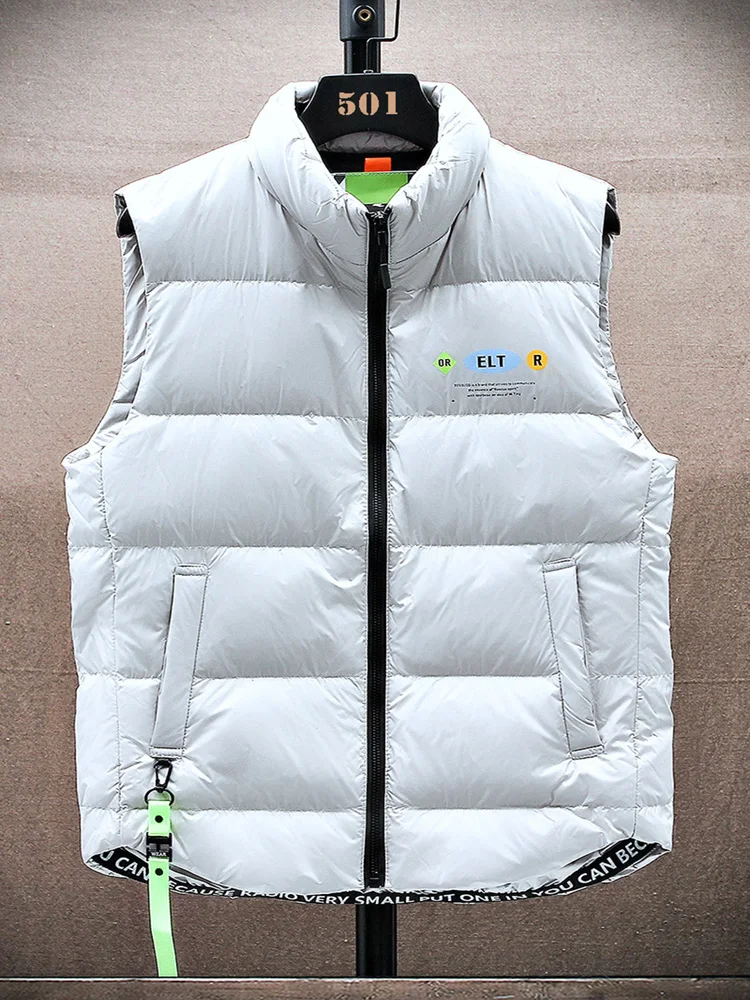 Winter Padded Vest Men 80% White Duck Down Big Size 6xl Stand Collar Sleeveless Thick Warm Jackets Windproof Thermal Gilet Coats