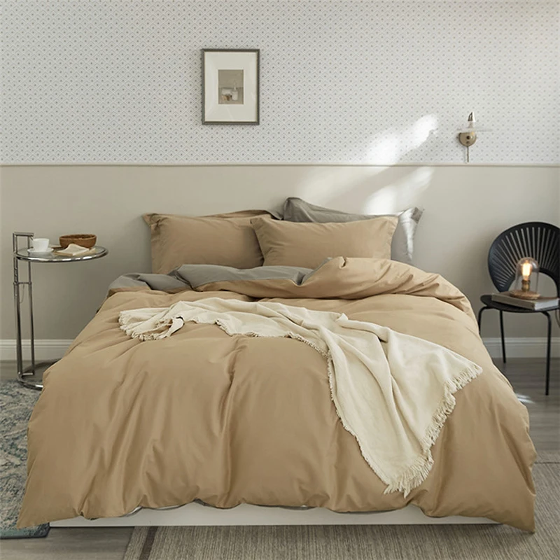 2023 New Long Staple Cotton Embroidered Plain Color Four-piece Bedding Household Must Four Seasons Universal Bedding Khaki Color