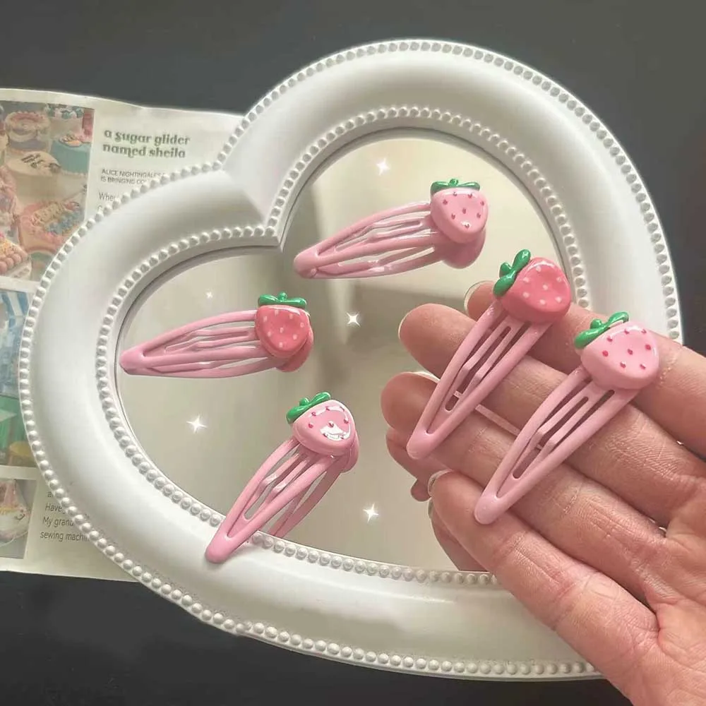 Horquilla de fresa bonita para mujer y niña, pinzas para el cabello rosas encantadoras, Clips para flequillo, Clip BB a presión, accesorios para el cabello, 1 unidad