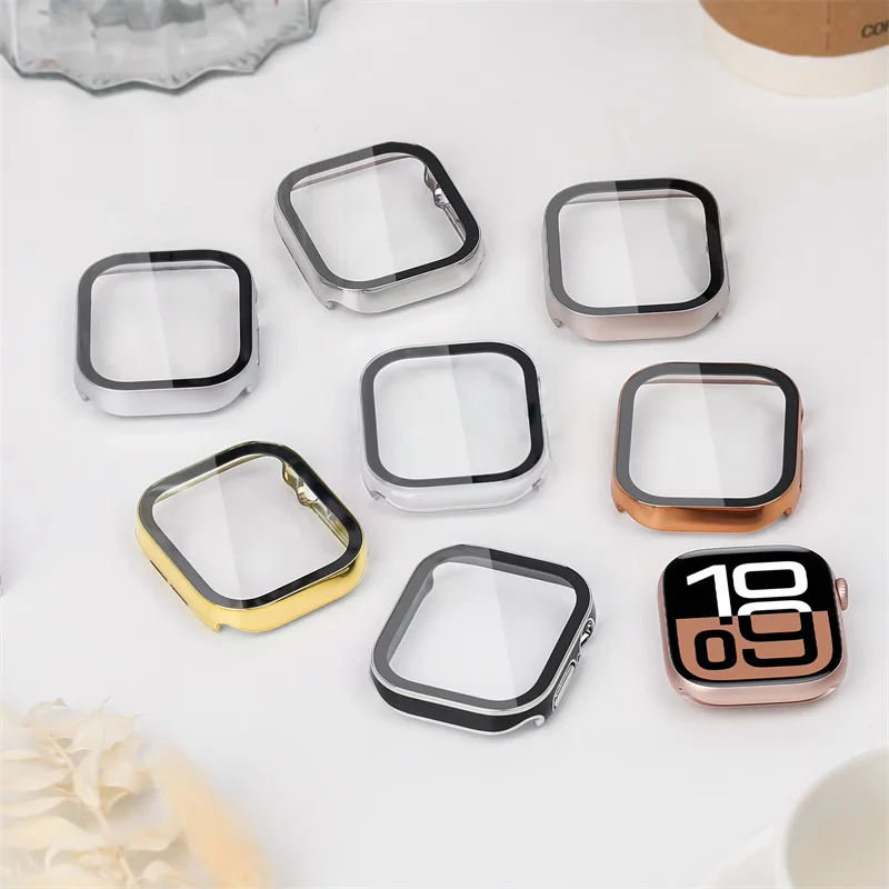 Glas + Abdeckung für Apple Watch Gehäuse Serie 10 9 8 7 6 5 SE 44 mm 40 mm 41 mm 45 mm gerade Kante Displayschutzfolie 46 mm 42 mm Zubehör