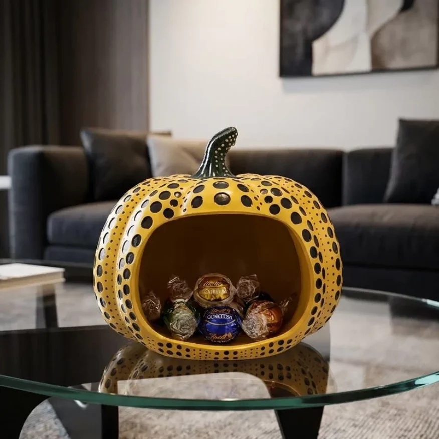 Polka Dot Art Pumpkin Sculpture Yellow Pumpkin Handicraft Desk Decoration Resin Artwork Ornaments Modern Home Decor Accessories