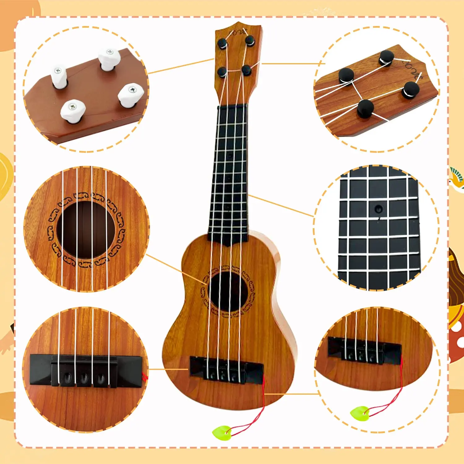 Kids Toy Ukulele Kids Guitar with Pick Musical Toy 17 Inch 4 Strings Educational Musical Instrument for Toddlers and Preschooler