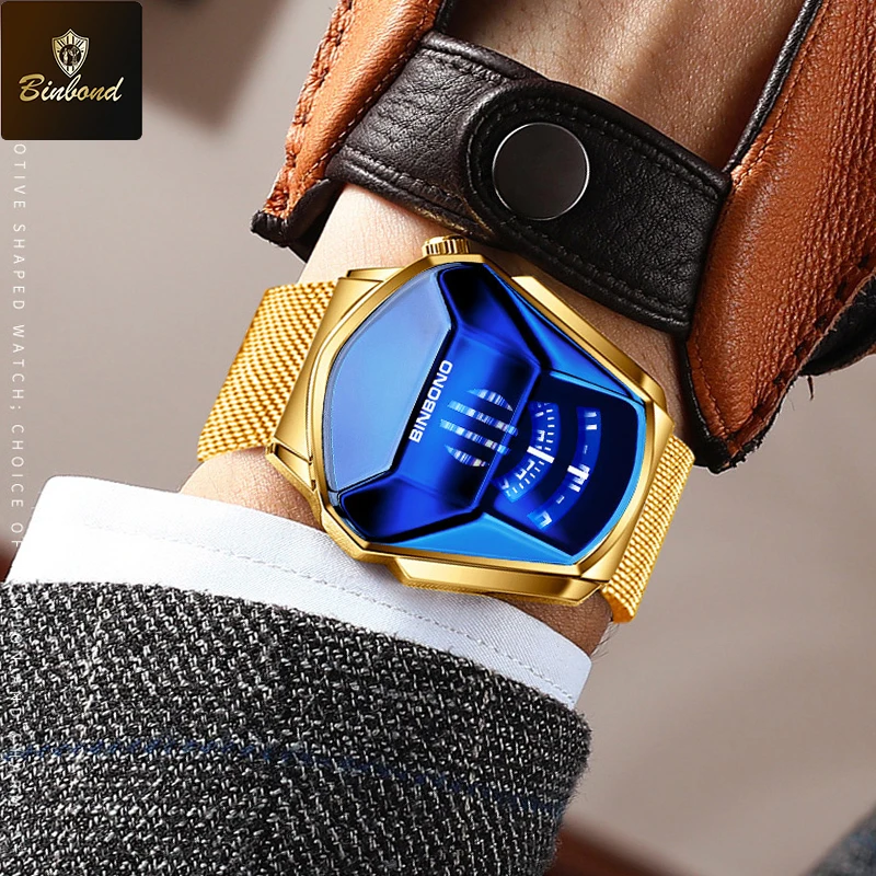 

BINBOND мужские популярные часы модные мотоциклетные концепции кварцевые часы с сетчатым ремешком водонепроницаемые спортивные стильные черные технологические мужские часы
