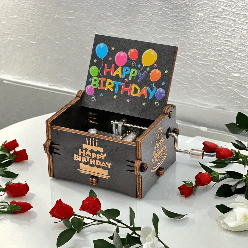 1 Birthday-Themed Hand-Cranked Music Box, with 