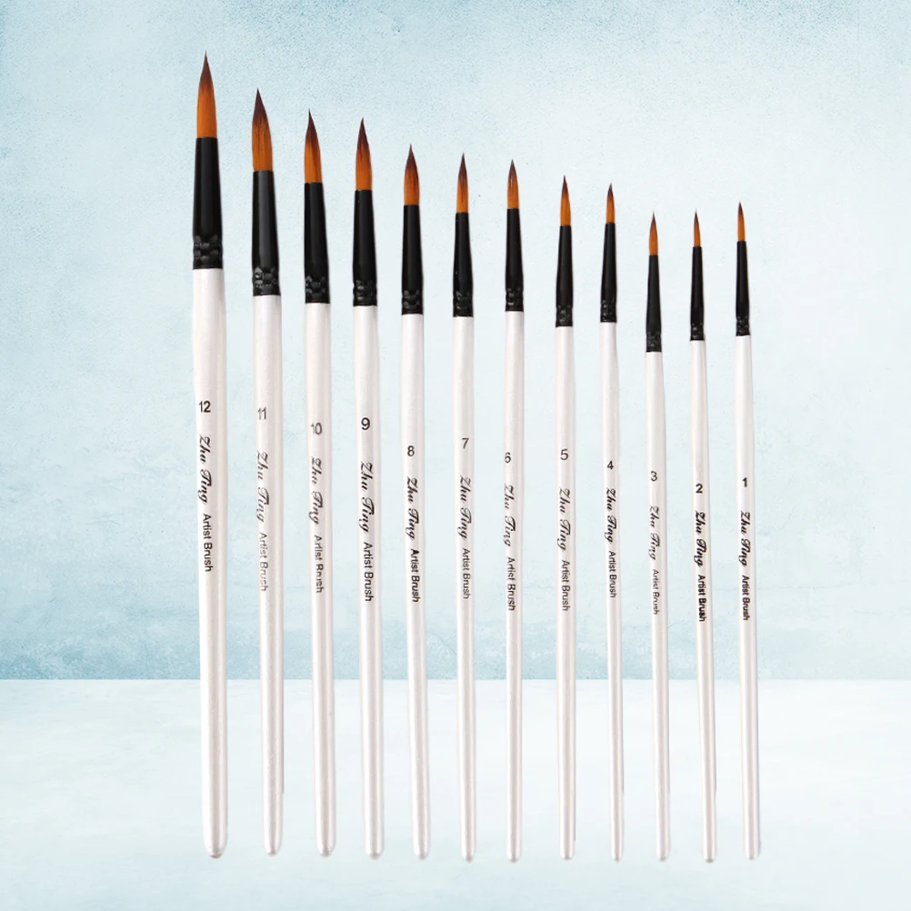 

12 Pcs Brush Set Painting Supplies Brushes Watercolor Watercolour Nylon Oil Wooden Travel