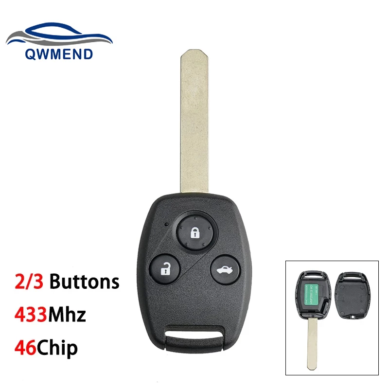 QWMEND For Honda Key 2/3 Buttons ID46 Chip Smart Car Key For Honda CR-V CRV Civic Insight Ridgeline Accord 2003-2009 Remote Key