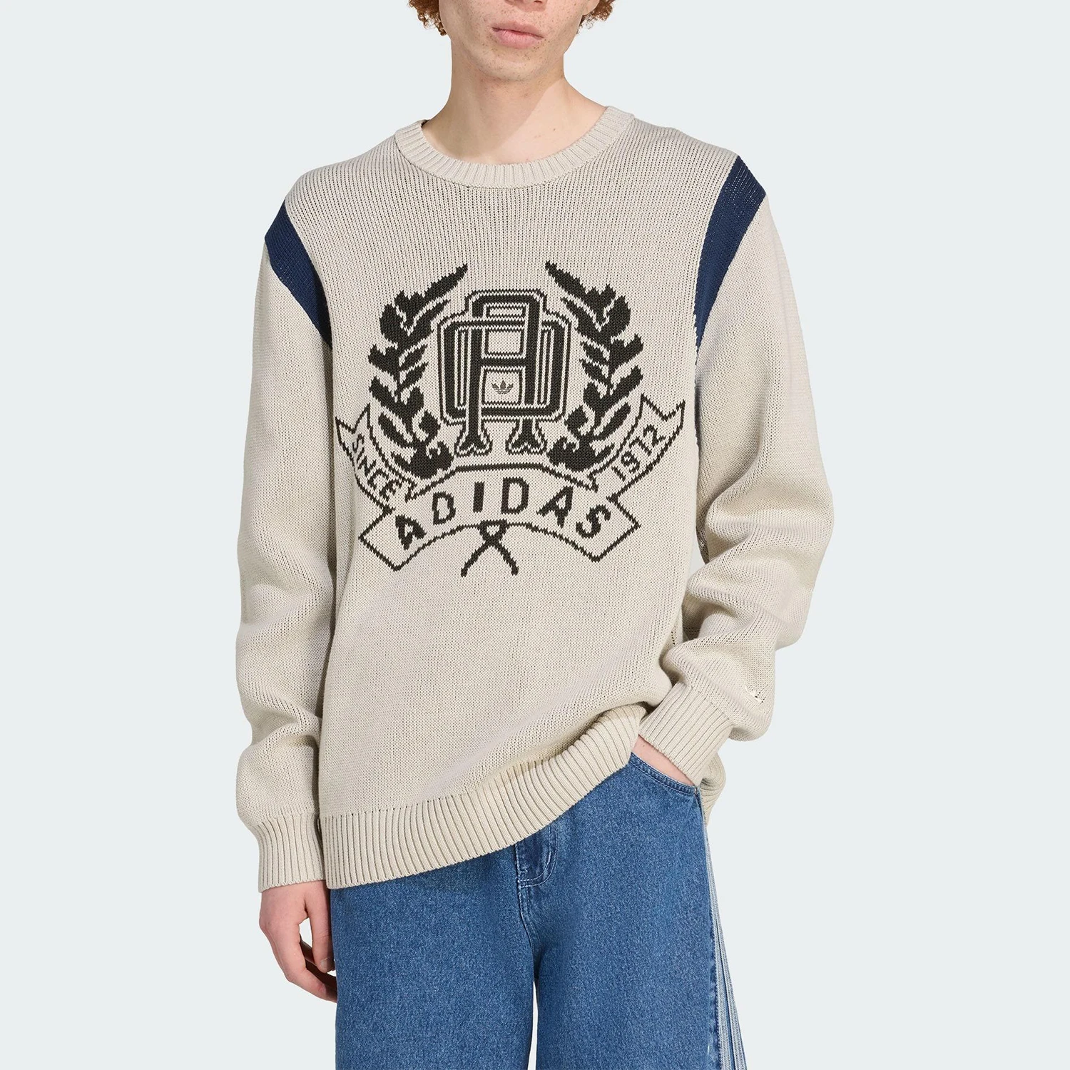 Adidas genuine clover men's round neck knitted retro pullover sweater JX8214