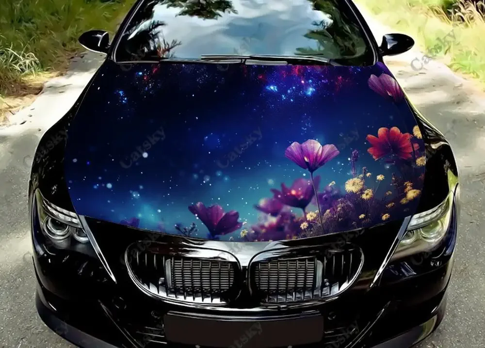 Galaxy Flowers Car Hood Vinyl Stickers Wrap Vinyl Film Engine Cover Decals Sticker Universal Car Hood Protective Film