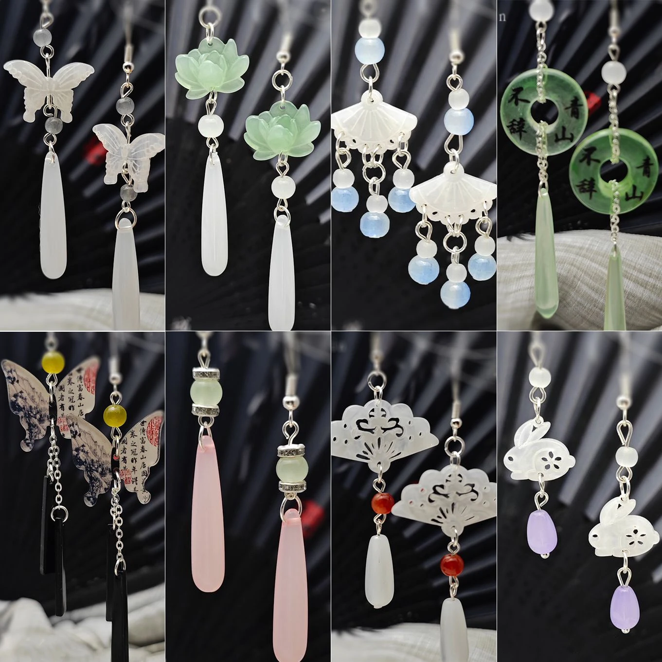 New Chinese Fashion Acrylic Earrings for Women Cute Rabbit Flower Butterfly Fan Shaped Ethnic Jewelry Creative Ear Clip Earring