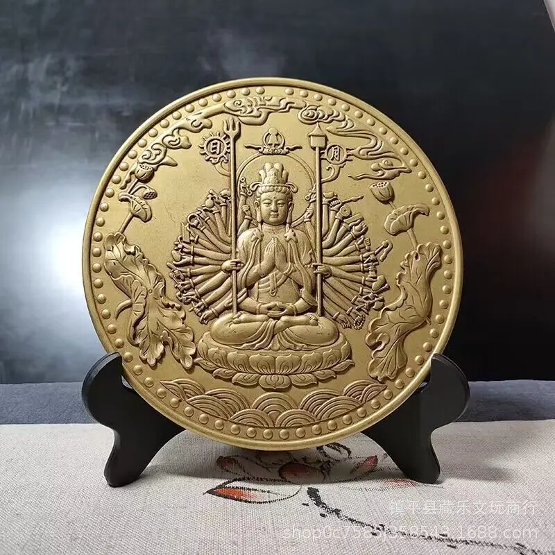 Pure Copper Thousand-Hand Kwan-Yin Buddha Statue Large Copper Mirror Living Room Home Blessing Heart Sutra Pendant Guanyin Bodhi