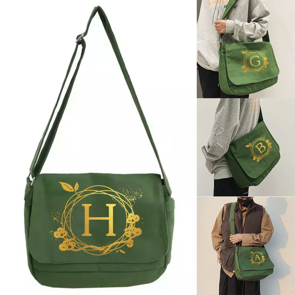 Large Capacity Shoulder Bags Green Canvas Leisure Travel Messenger Bag wreath Initial Name Series Women Crossbody Package