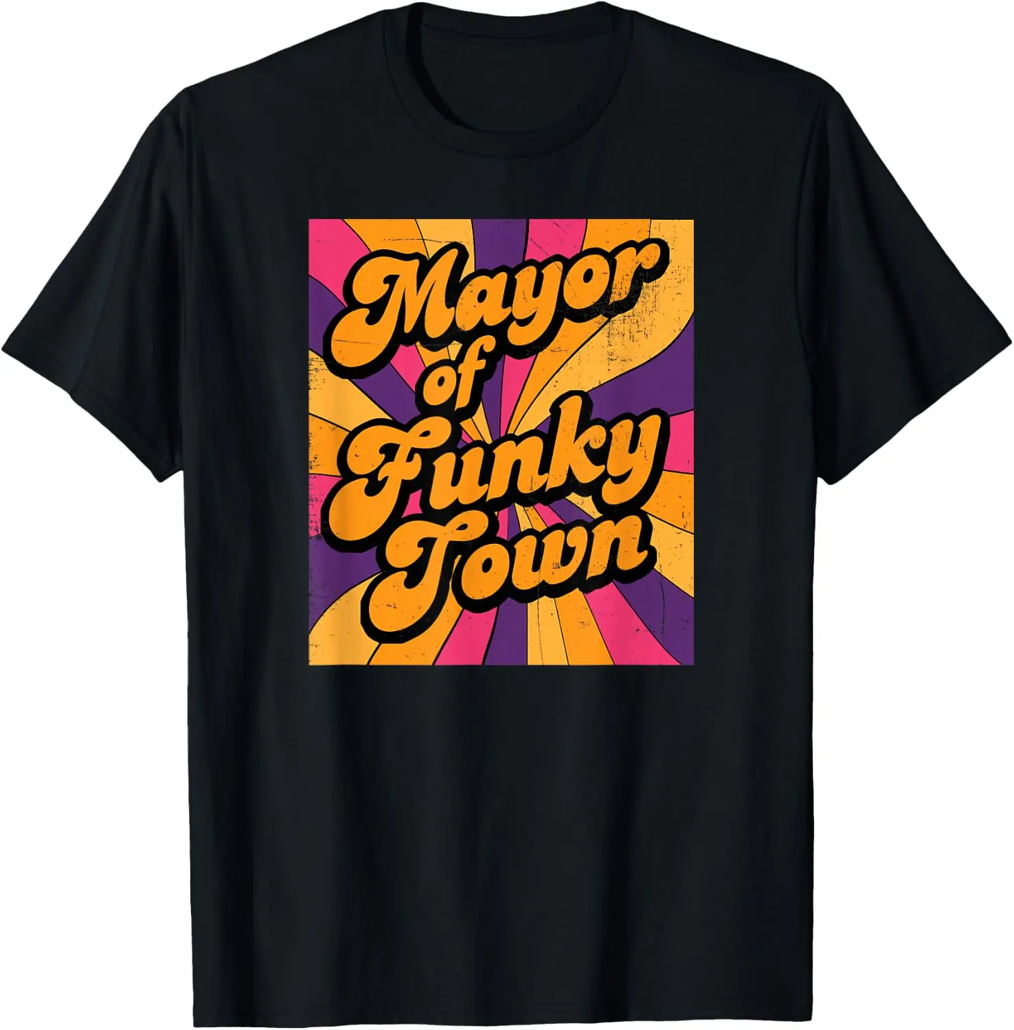 Mayor Of Funky Town 70S Disco 1970S Funk Retro Vintage T-Shirt Unisex Y2K Aesthetic Graphic T‑Shirt Trendy Streetwear Crew Neck Short Sleeve Soft Cotton Tee Fashion Daily Tops Men Women