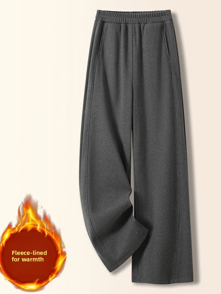 

Thiened Fce, повседневные брюки из чистого хлопка с прямыми штанинами, женские зимние брюки с высокой талией для похудения, универсальные драпированные широкие брюки...