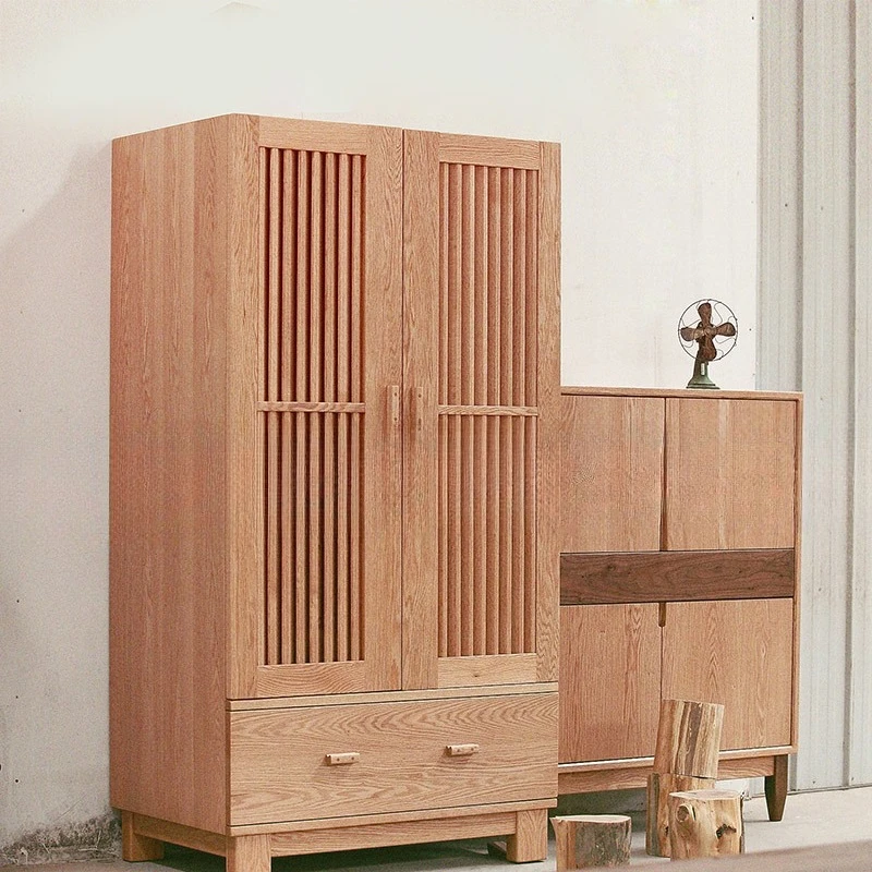 Solid wood wardrobe North American red oak log children's wardrobe, baby coat cab inet