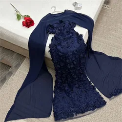 Customized Flowers Appliques Strapless Mermaid Women Evening Dresses Pleats Sleeveless Backless Floor-length Sweep Train Prom Go