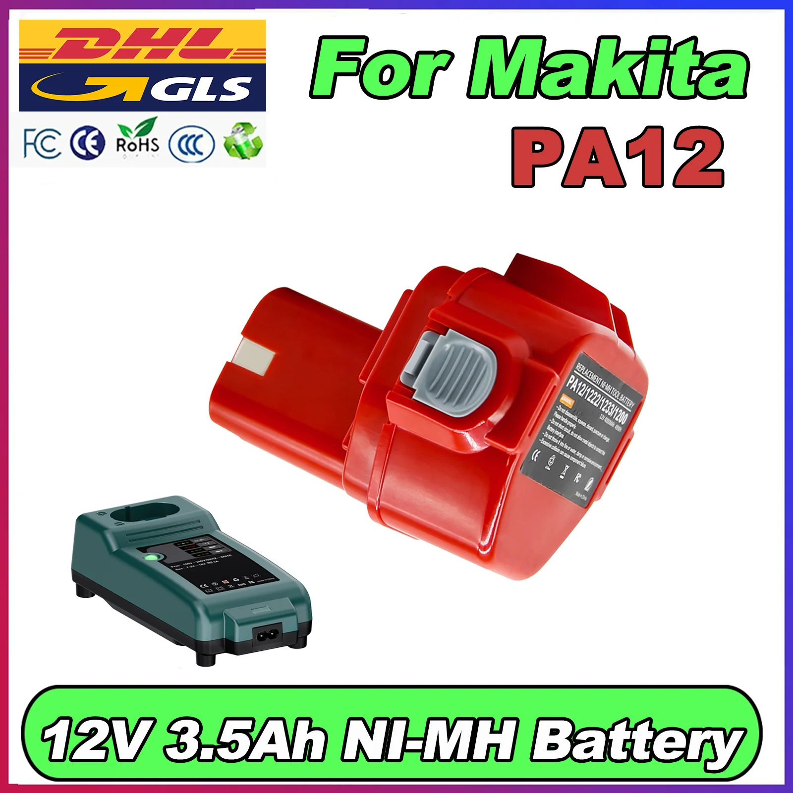 Batería de 3,5Ah para Makita PA12 12V NiMH herramientas eléctricas batería de taladro de repuesto con cargador PA12 1220 1222 1235 1233S 6271D
