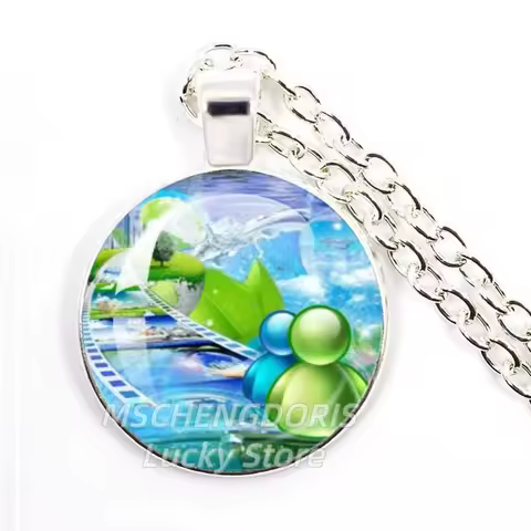 Frutiger Aero Art Funny Meme Necklace Round Creative Picture Glass Pendant Necklace Charm Jewelry Collect Accessories Gift