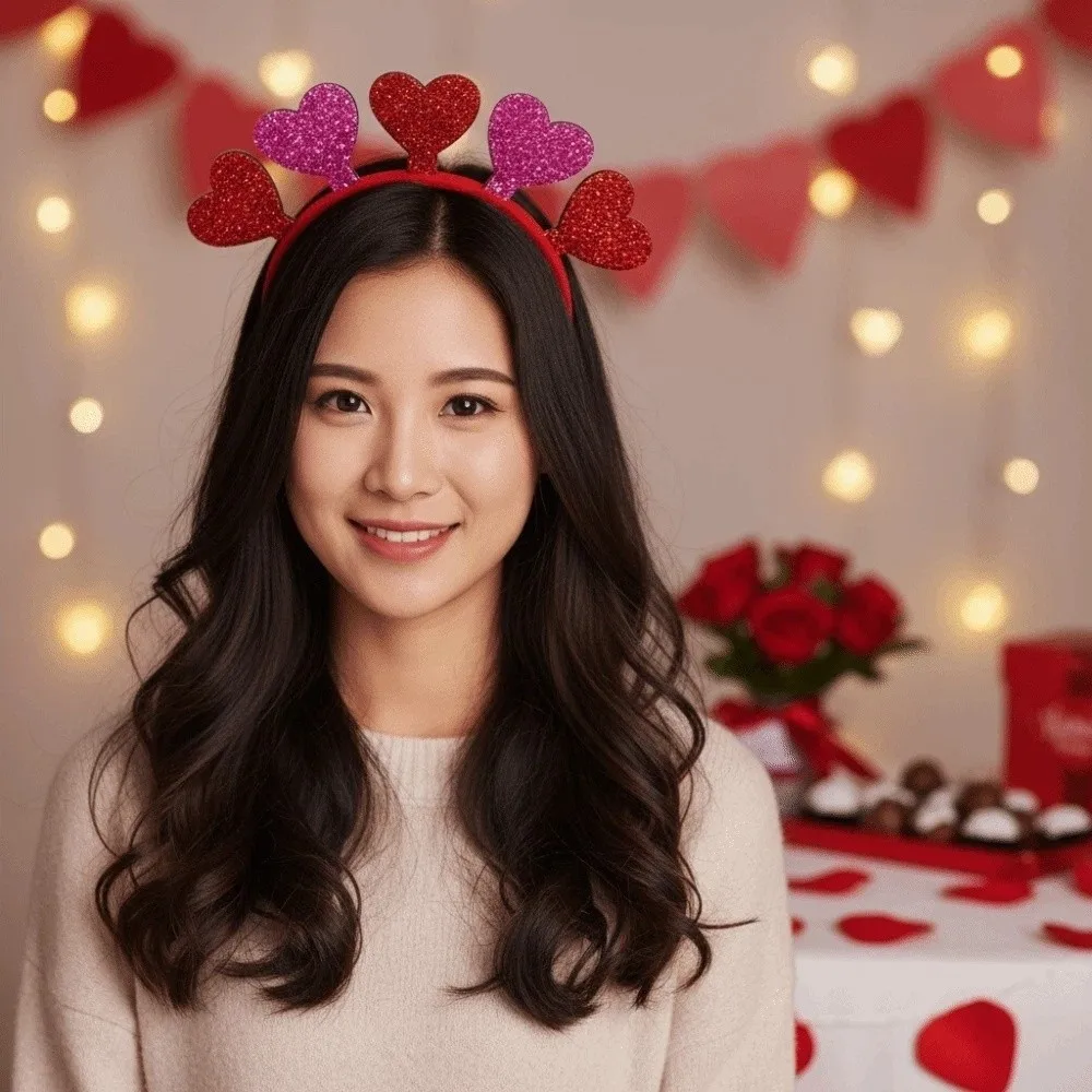 

Headdress Felt Valentine's Day Hair Hoop Sequins Sweet Shining Heart Hairband Red Plastic Festival Hair Accessories Couple