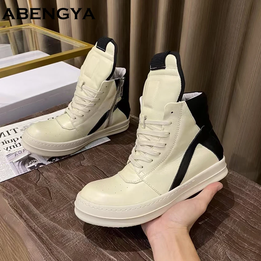 NONE Herbst Echt Leder Flache Schuhe Frauen Männer High Top Plattform Schuhe frauen Stiefel Casual Turnschuhe Spaziergang Schuhe Stiefeletten Für frauen 4