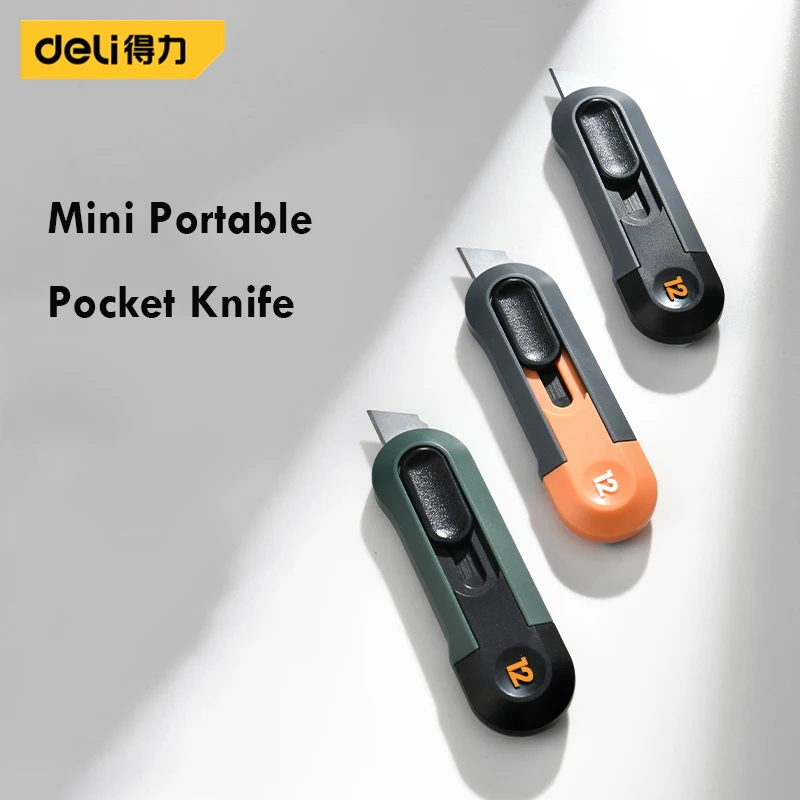 Deli Mini Knife Pocket Stationery alambicound Front Self-Locking Protable Couteau Box Cutter Auto-retrazione forniture per ufficio aggiornate