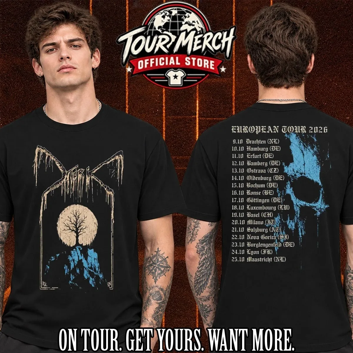 Metal Rock Gothic Skull Dark Tree Moon Tee T Shirt Men's Women's Retro Cool Graphic Print Oversized Short Sleeve Streetwear Top
