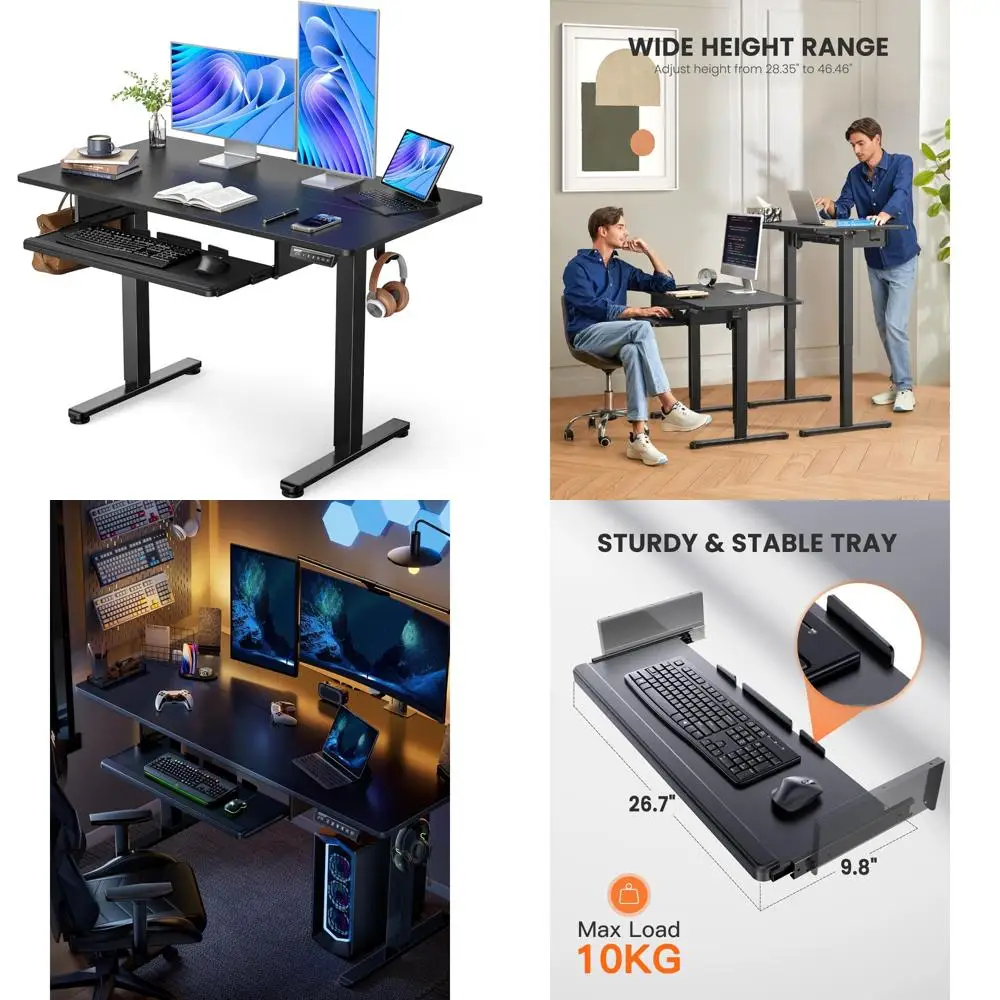 

Full-Size Keyboard Tray Electric Standing Desk, Adjustable Height for Sit-Stand Work, Home Office Computer Desk
