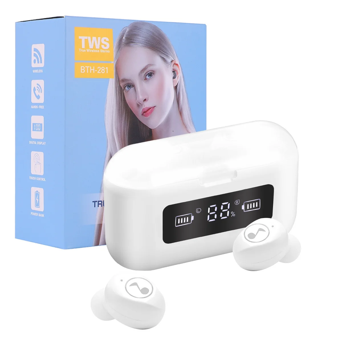 

1Pcs Ipx7 Waterproof Wireless Earbud White 2200mAh Noise Reduction Digital Display Smart Headset for Home