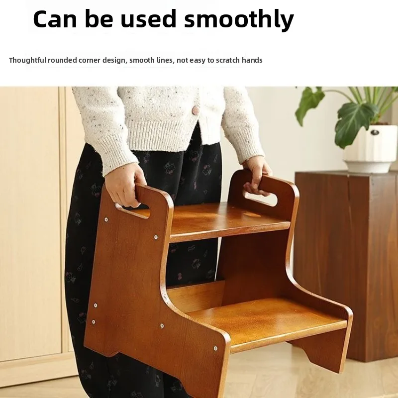 Solid Wood Step Multifunctional Footstool Bedside Footrest Safety and Anti Slip Special Large Load-bearing Climbing Ottomans