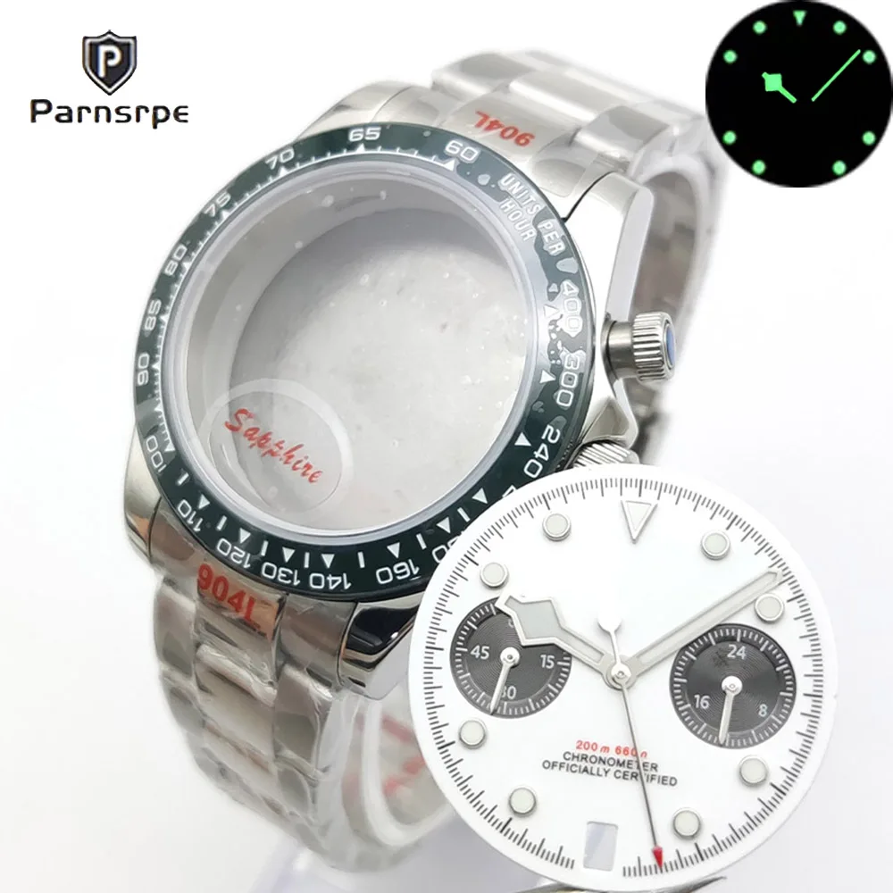 39.5mm VK63 케이스 쿼츠 크로노 그래프 시계 사파이어 크로노 그래프 시계 케이스 316L 스테인레스 스틸 Fit VK63 Movement