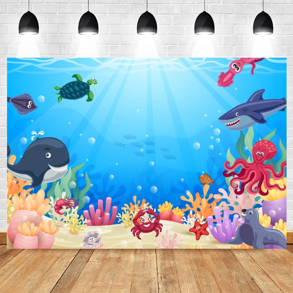 Newborn Baby Birthday Seabed Shark Fish Backdrop for Photography Sea Ocean Underwater World Party Decor Background Photo Studio