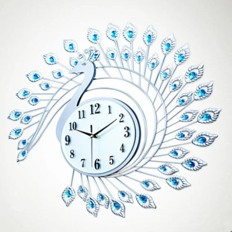 

Cheap fashion design home decorative metal set peacock wall clock