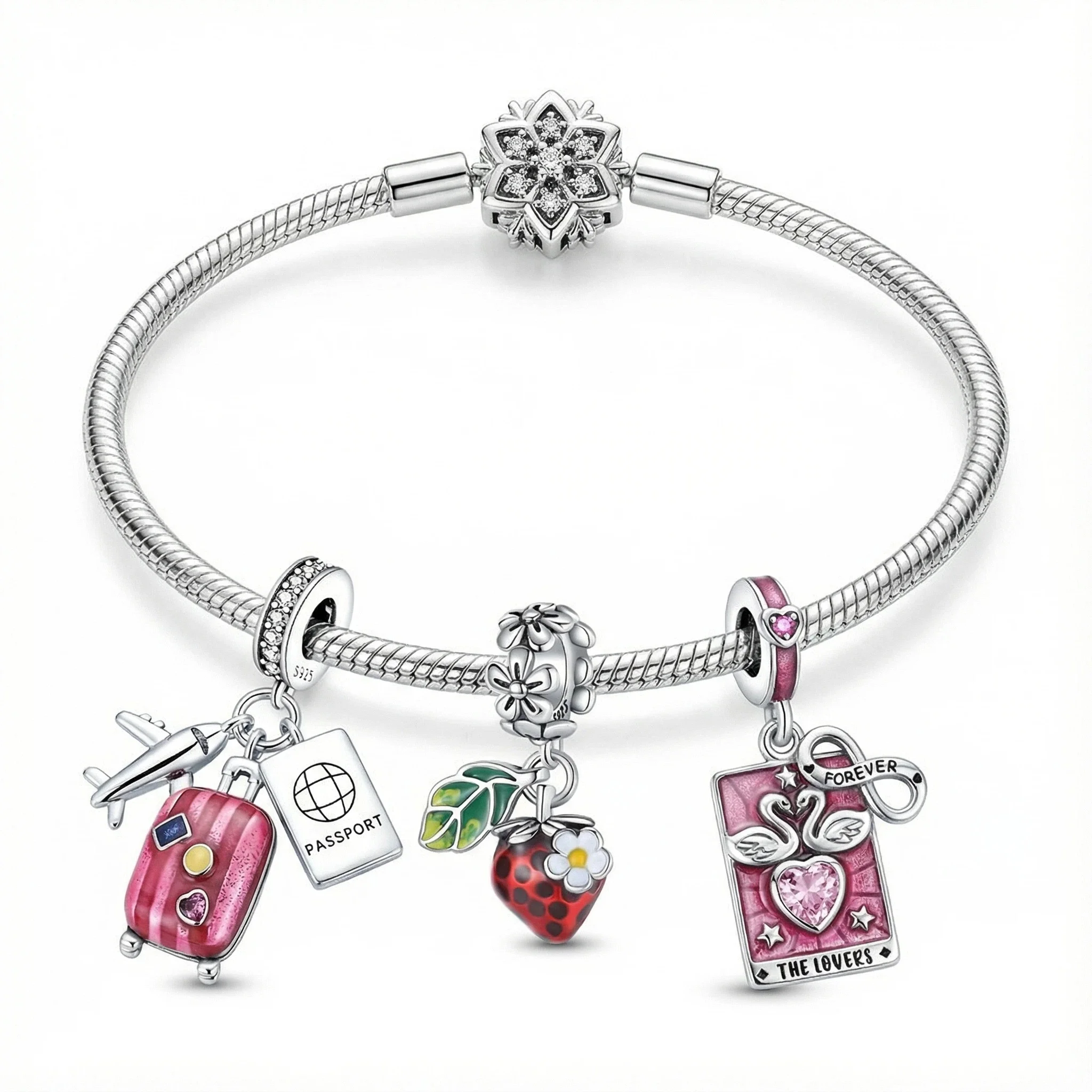 

Подвеска-шарм в виде клубники из стерлингового серебра 925 пробы с кубическим цирконием, для самостоятельного изготовления браслетов и ожерелий, подарок для нее, Colgante Plata